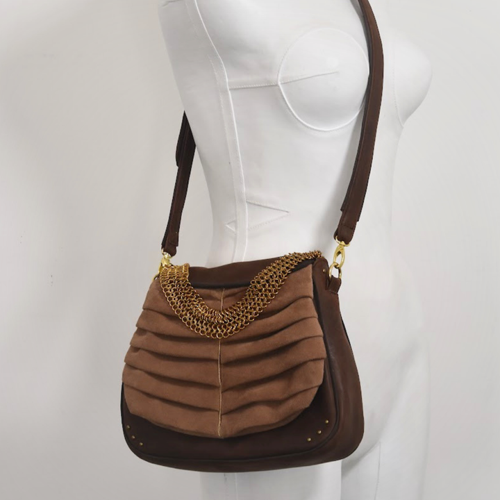 ADITYA tan leather crossbody bag from the Saddle & Stitch edit, detail view