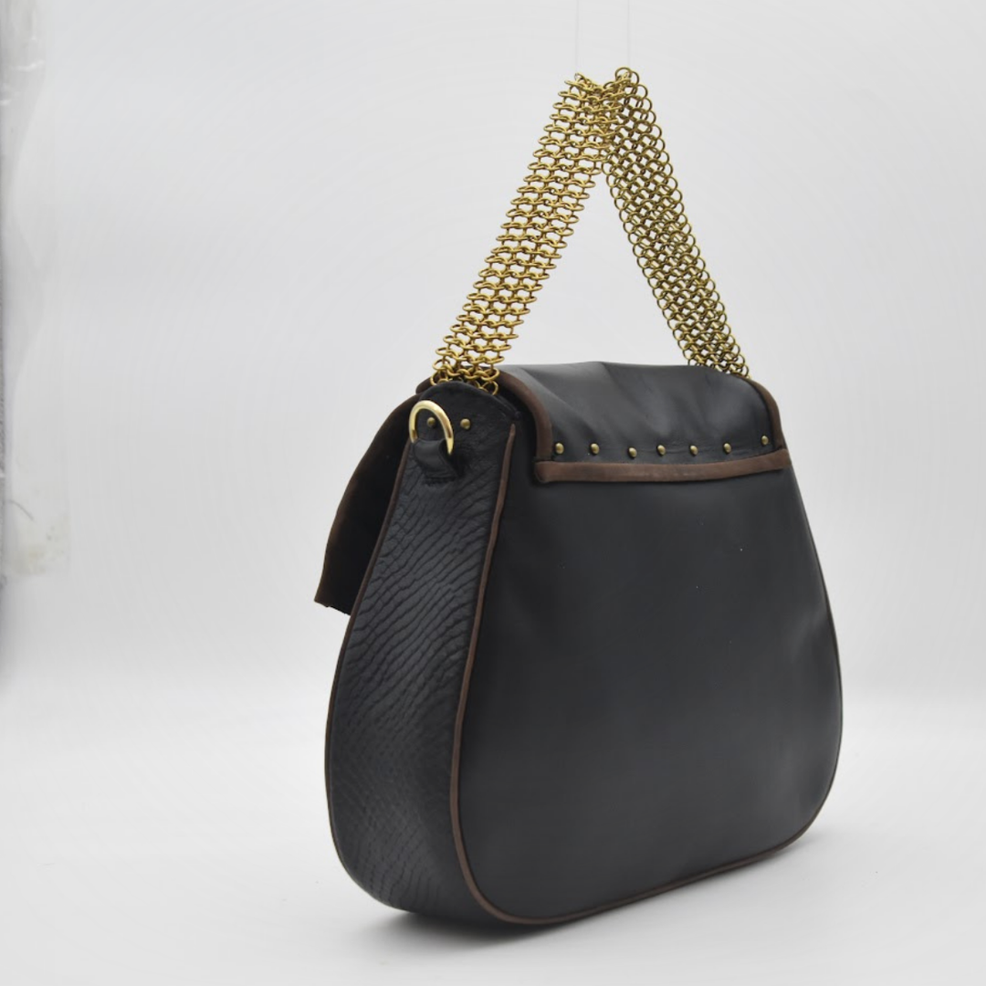ISIS black leather crossbody bag from the Saddle & Stitch edit, detail view
