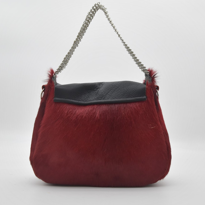 RED RUBY crossbody bag with detachable chain strap, fire red and black
