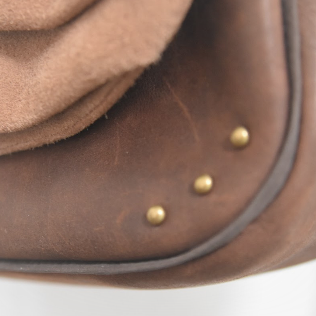 ADITYA saddle bag with detachable crossbody strap, tan suede and tone-on-tone leather