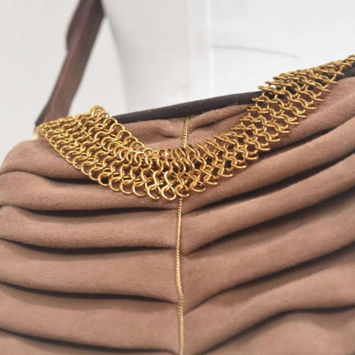 ADITYA tan suede saddle bag, crossbody by day, handbag by night