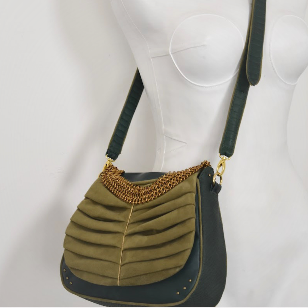 IVY deep green leather saddle bag, crossbody by day, handbag by night