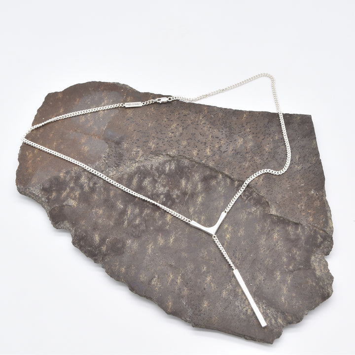 JOYCE Y-necklace styled with white shirt, sterling silver handmade jewellery