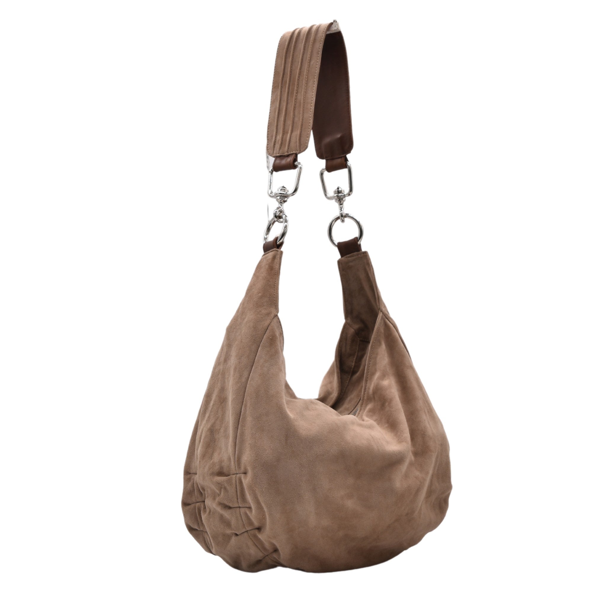 Tan coloured premium leather half moon tote bag Zelda