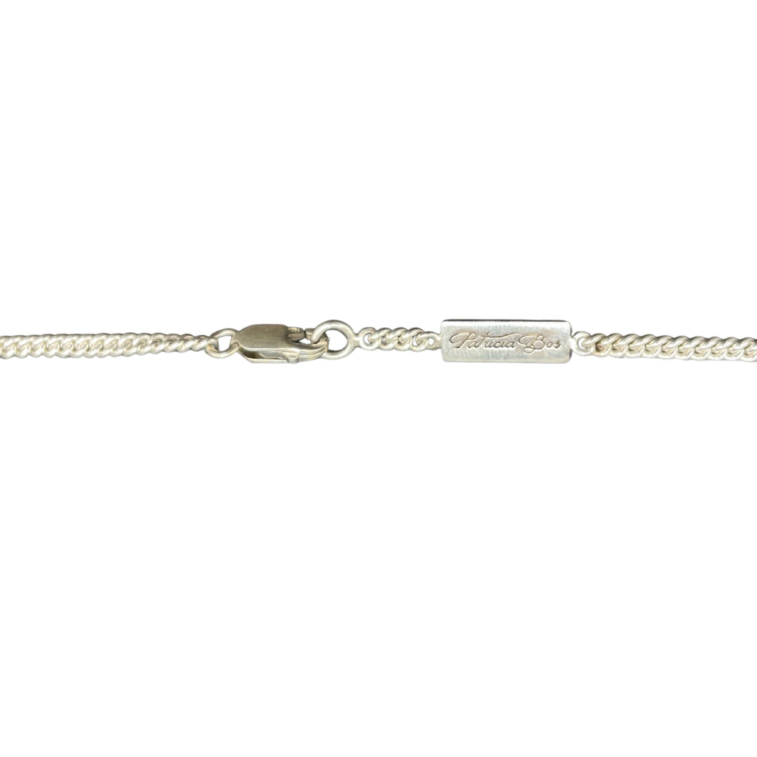 JOYCE necklace close-up, sterling silver Y-drop chain detail