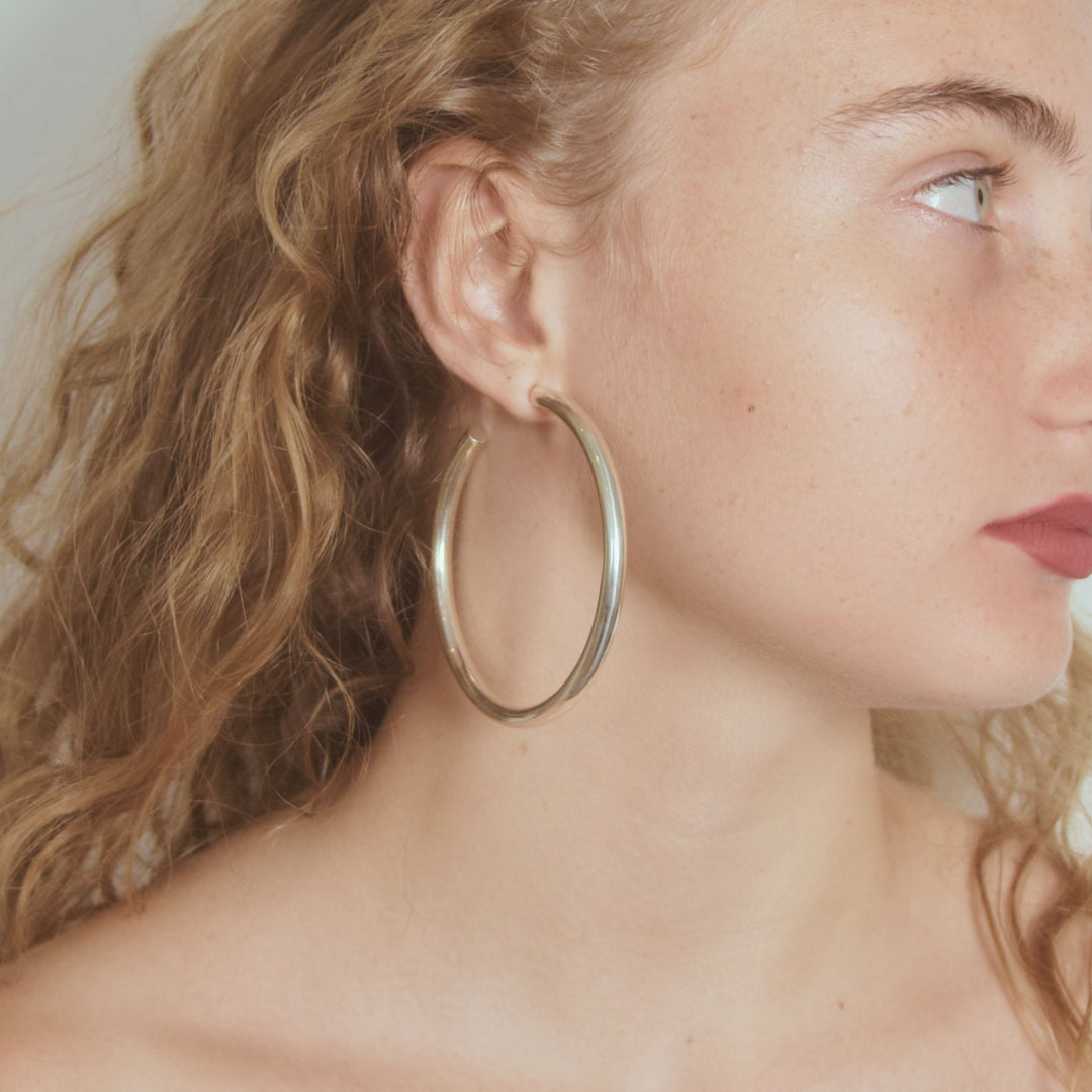 ☆TATIANA☆ Swing ball hoop earrings EC1970 Light Weight Hollow Medium Bamboo Hoop Earrings For Women