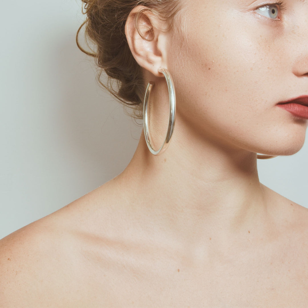 EALGA | SILVER HOOP EARRINGS 7 CM