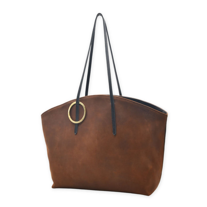 Kaia leather tote bag with brass ring detail
