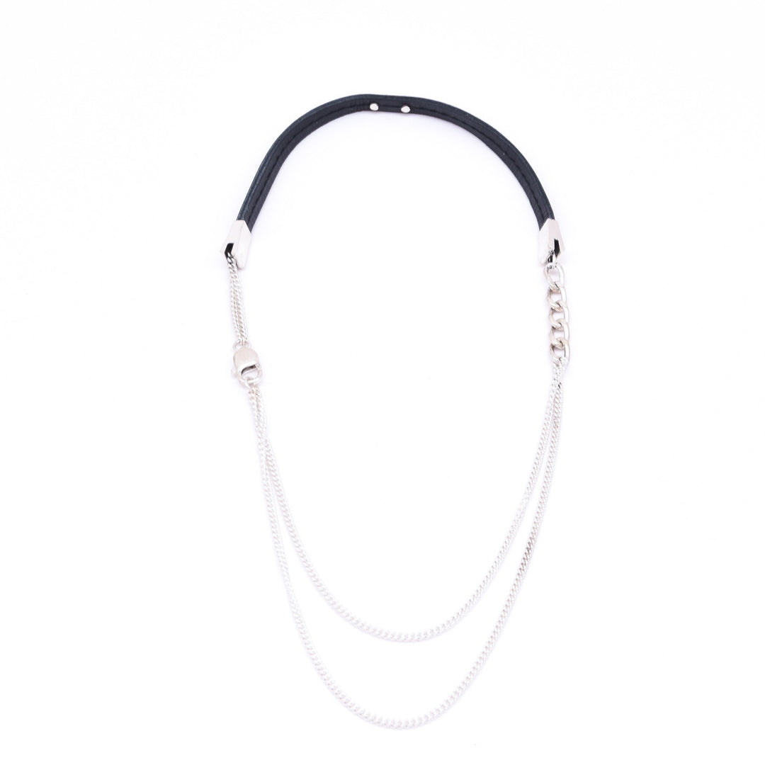 KENZA sterling silver chain necklace with leather band, product detail