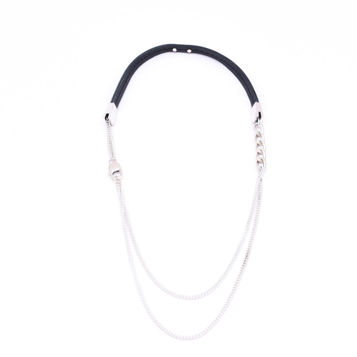 KENZA sterling silver chain necklace with leather band, product detail
