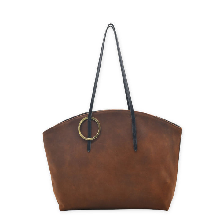 Sculptural leather tote with artisan construction