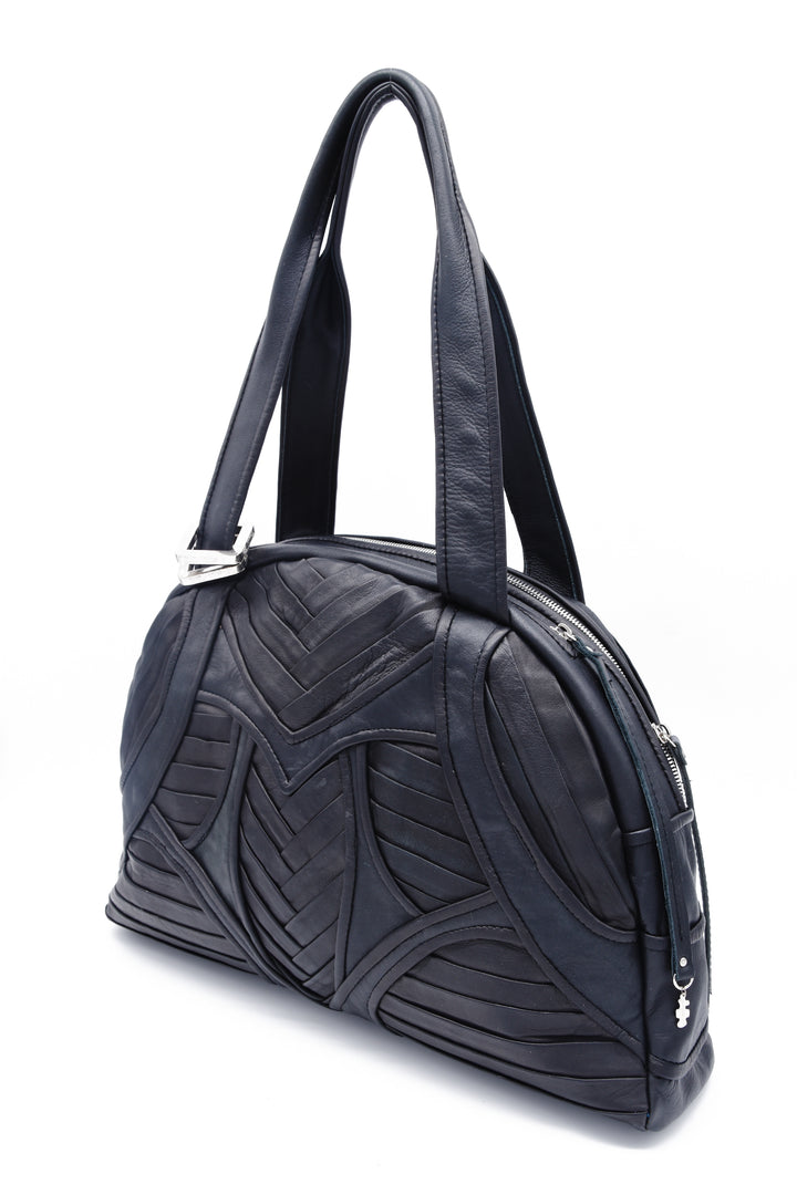 black leather bowling bag,  computer bag Alexa  by Patricia Bos 