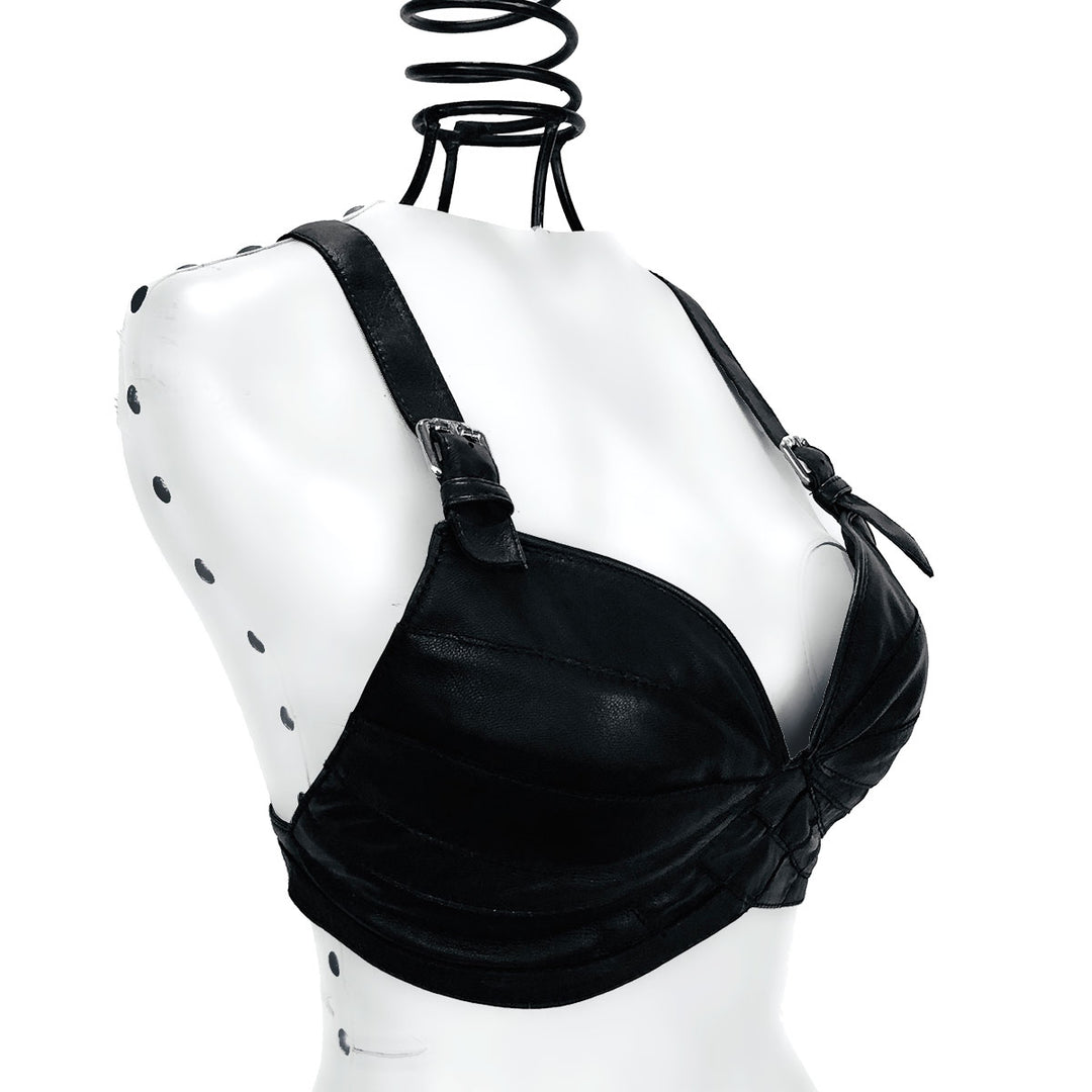 KENDRA black leather push-up bra, view 7, Patricia Bos Designs