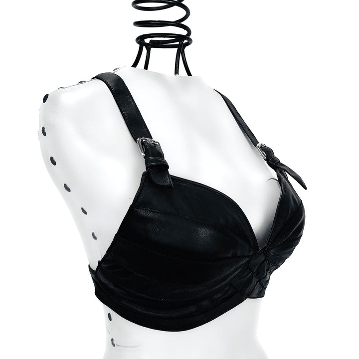 KENDRA black leather push-up bra, view 7, Patricia Bos Designs