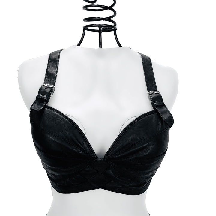 KENDRA black leather push-up bra, handmade by Patricia Bos Designs