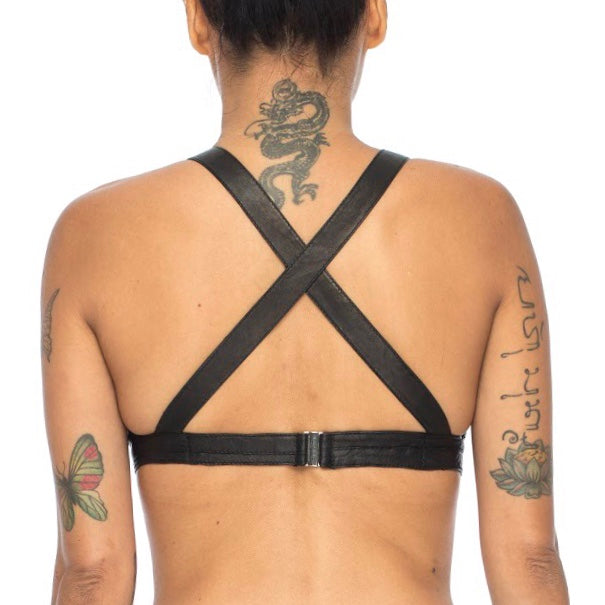 KENDRA black leather push-up bra, view 3, Patricia Bos Designs