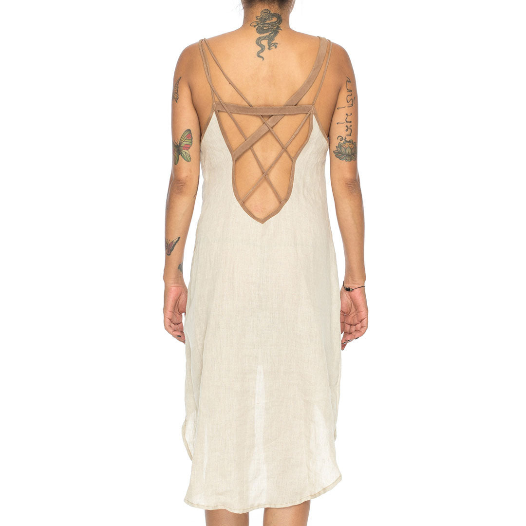 Kenzha | Open Back Linen Midi Dress Tan - Patricia Bos