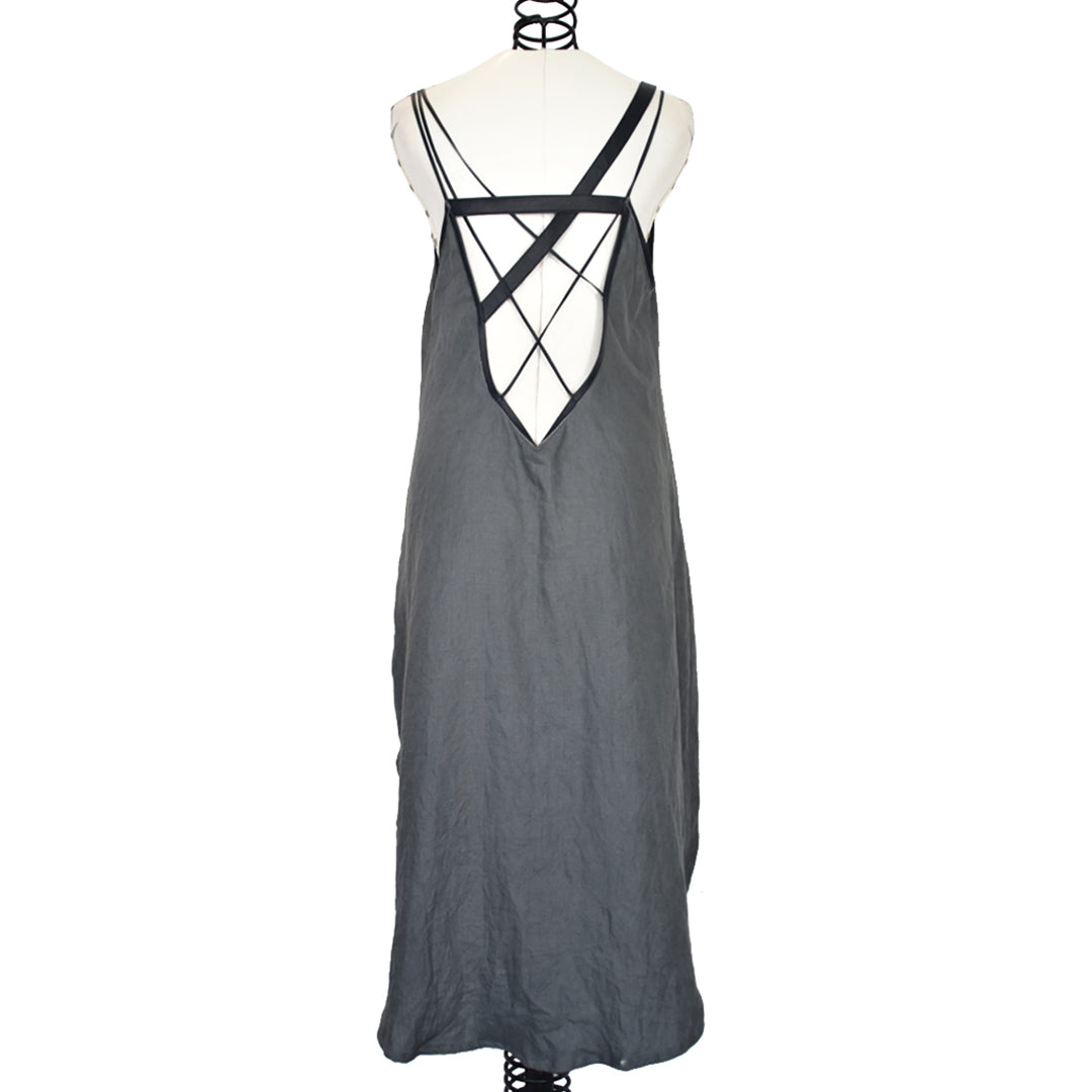 KENZA | STEEL BLUE | OPEN BACK MIDI DRESS