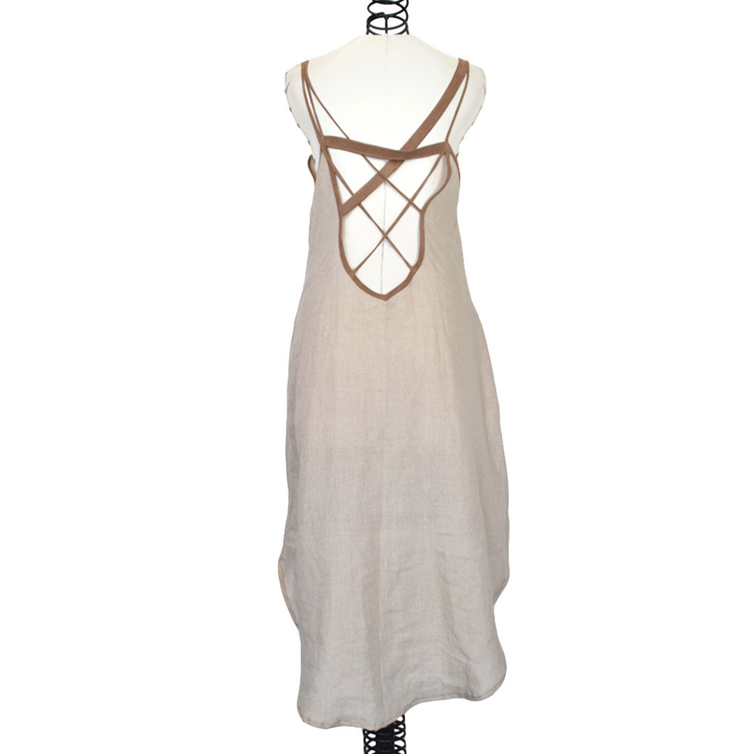 Kenzha | Open Back Linen Midi Dress Tan - Patricia Bos